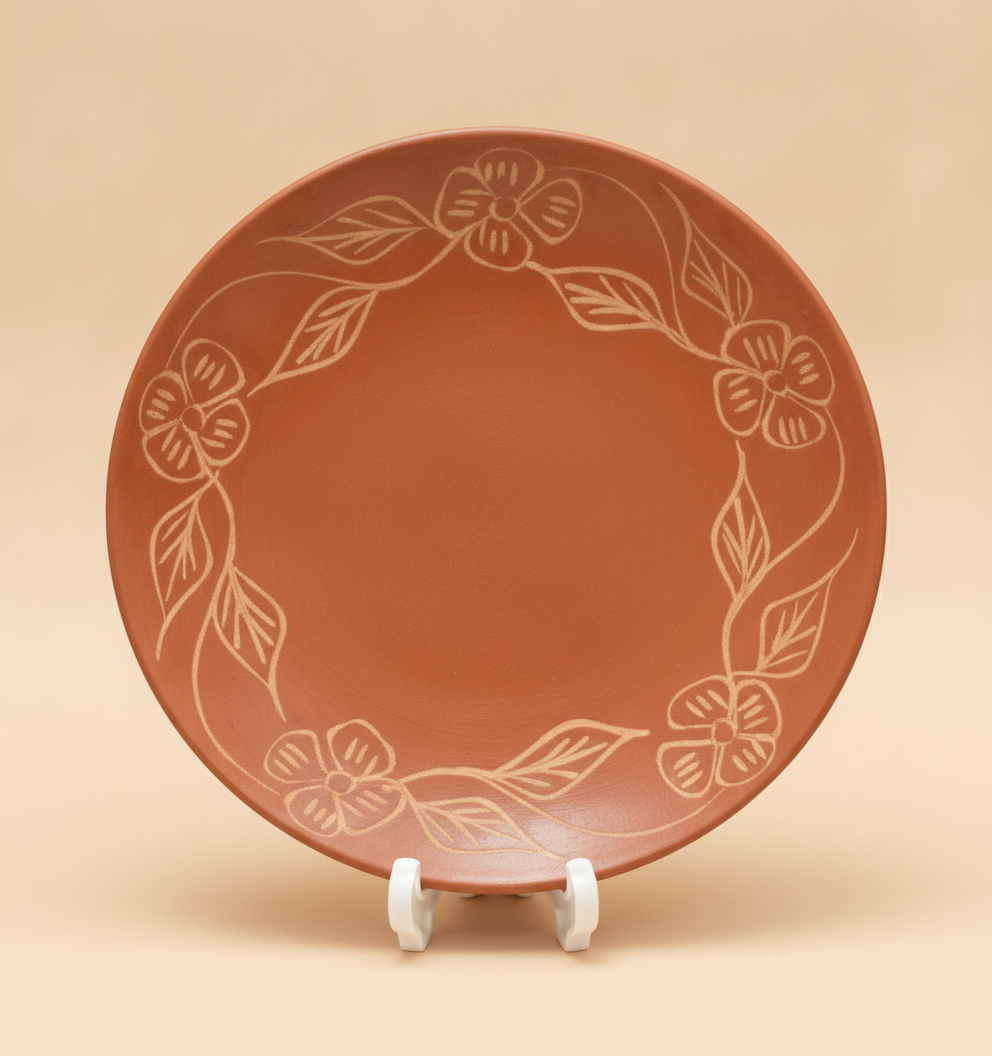 Handcrafted Terracotta Clay Floral Serving Plate