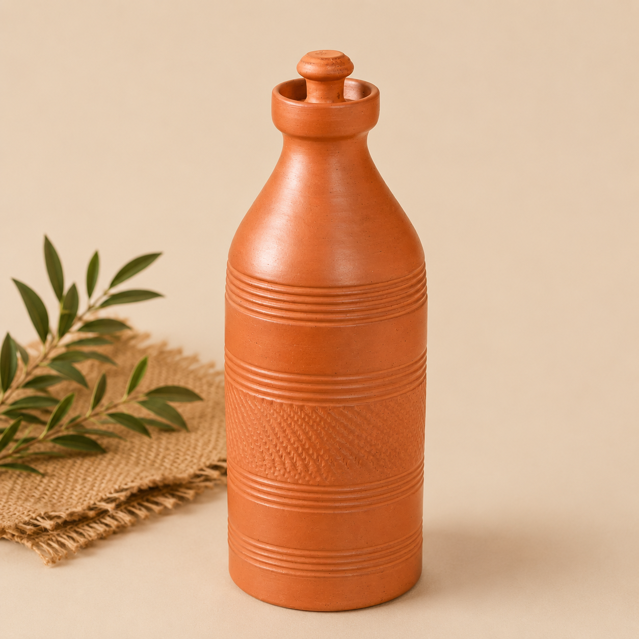 Handcrafted Terracotta Clay Water Bottle