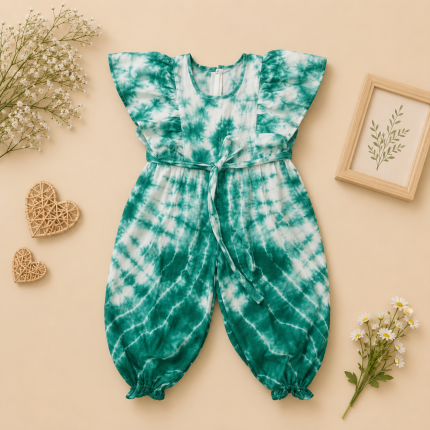 Handpainted Green Tie-Dye Baby Jumpsuit