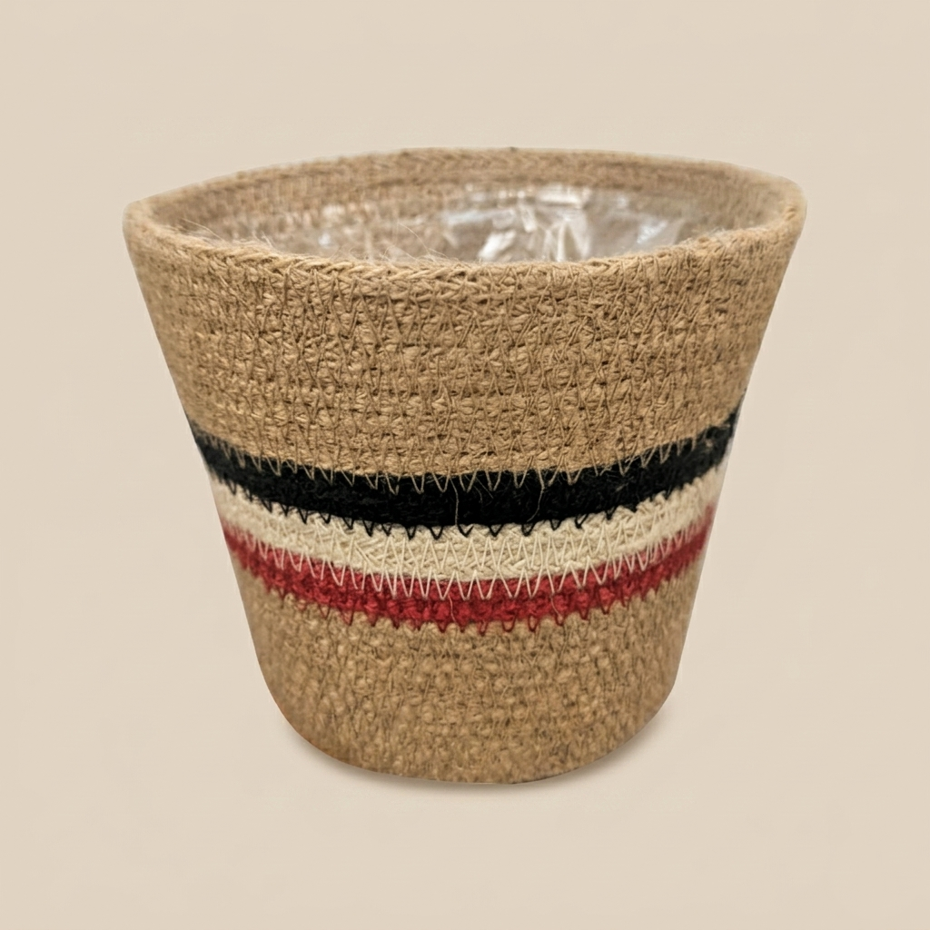 Multi-Stripe Woven Jute Planter Basket