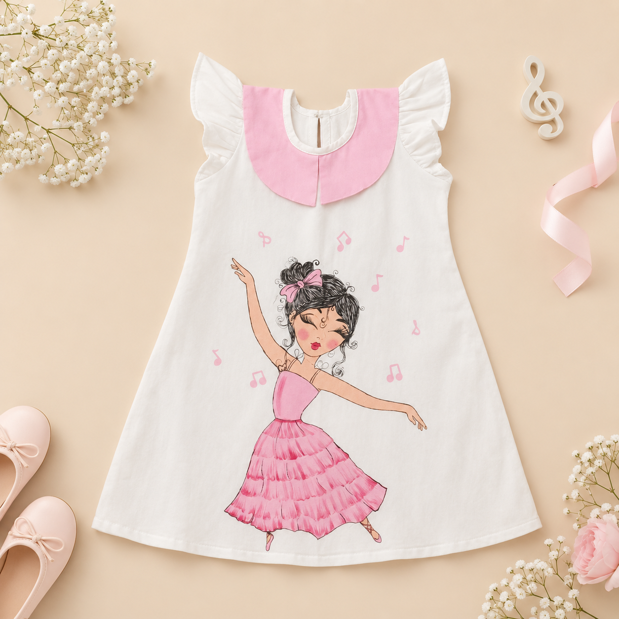 Pink Ballet Princess Handpainted Baby Dress