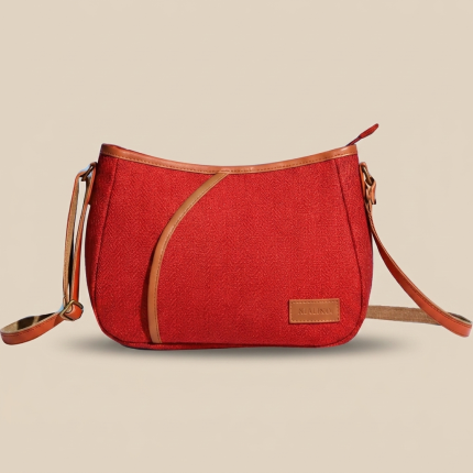 Premium Red Jute Shoulder Bag with Leather Trim