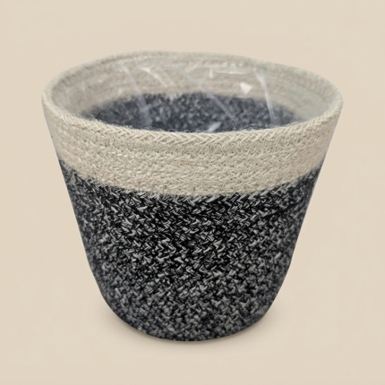 Two-Tone Charcoal & Cream Jute Planter Basket