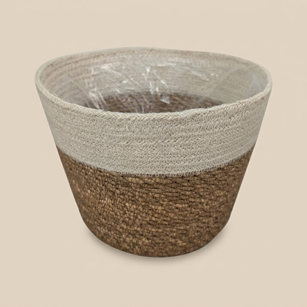 Two-Tone Earthy Jute Planter Basket